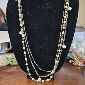 Talbots Gold and White Layered Necklace with Pearls